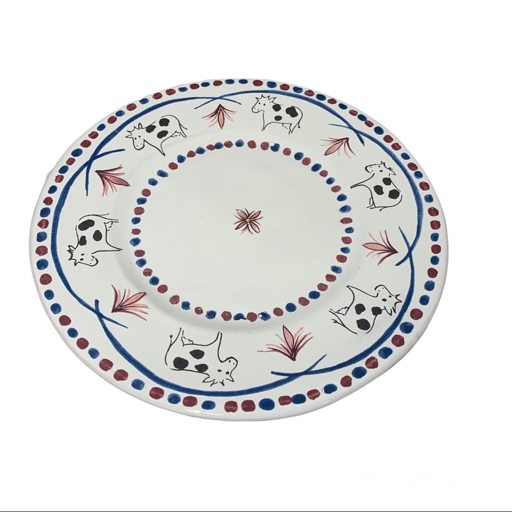 Blue Purple White Cow Ceramic Dinner Plate 8.5"